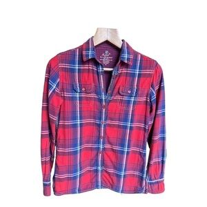 Kuhl Women’s Red Plaid 100% Cotton Button Down Long Sleeve Shirt, Size Small